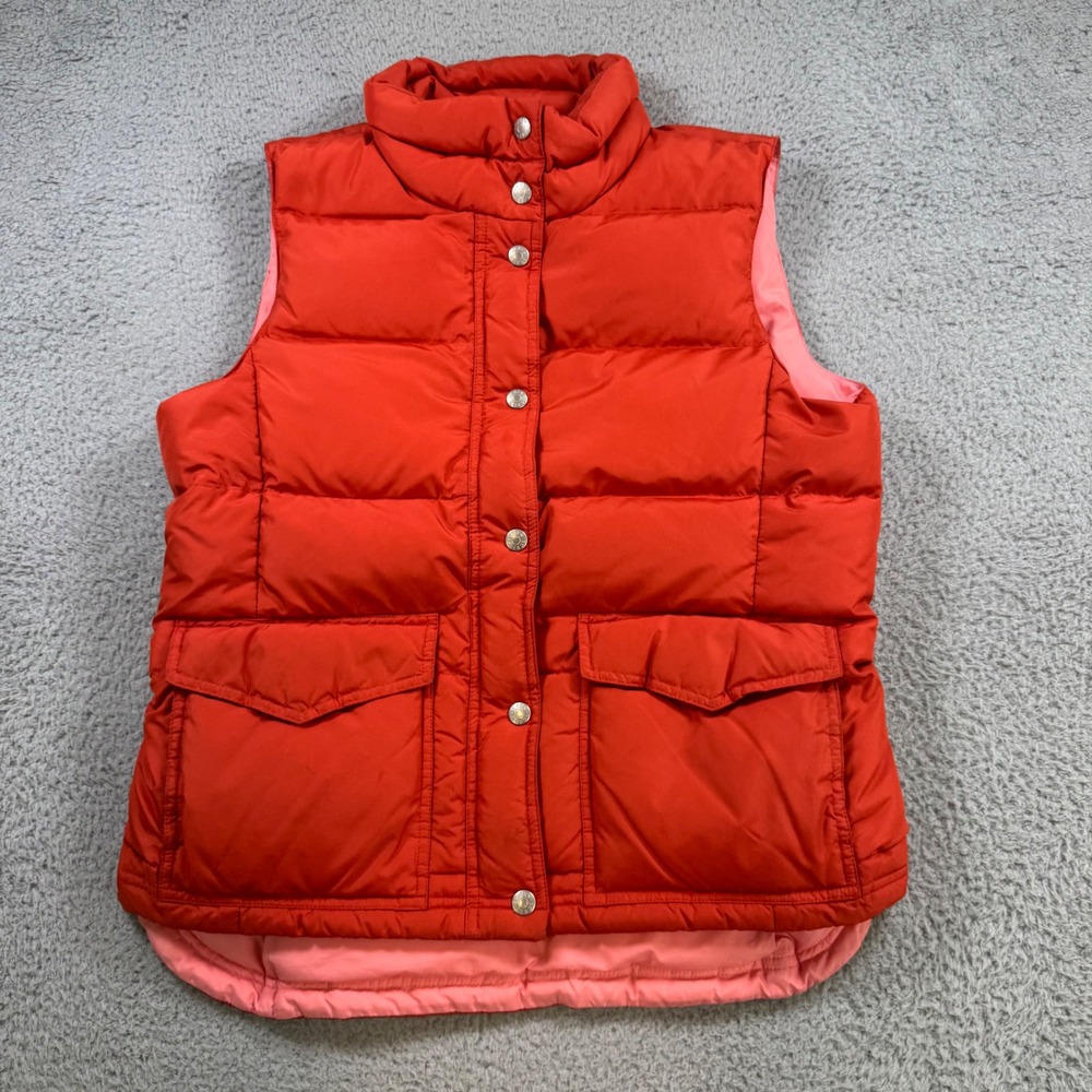 J.Crew Womens M Orange Quilted Puffer Vest Snap Front Pink‎ Lining